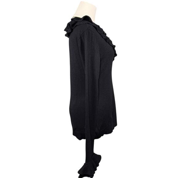 Lauren Ralph Lauren Silk Cashmere Ruffle Neck Sweater Witchy Boho Black Medium - Picture 5 of 10